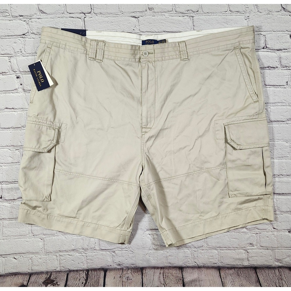NWT Polo Ralph Lauren Mens Size 52B Khaki Tan Cotton Chino Cargo Shorts